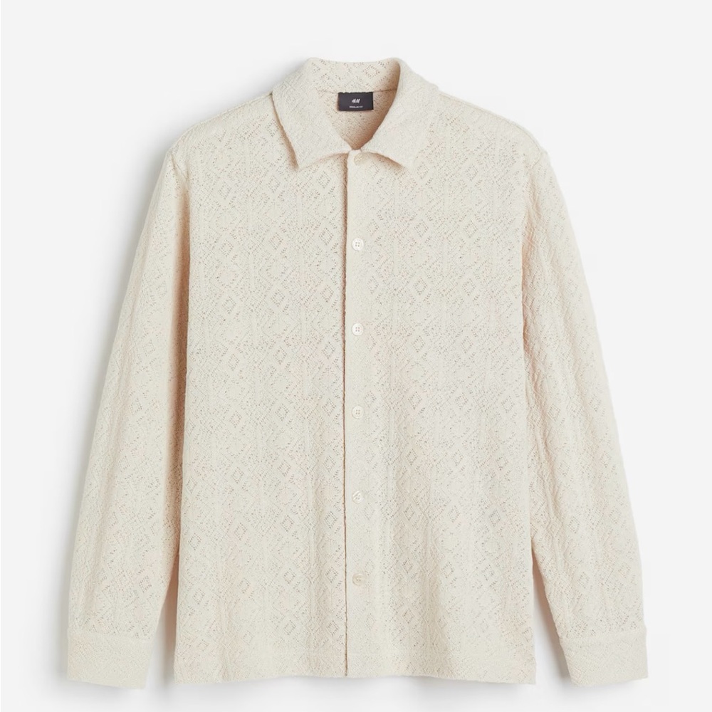 H&M Men's Textured Cream Button Down Shirt